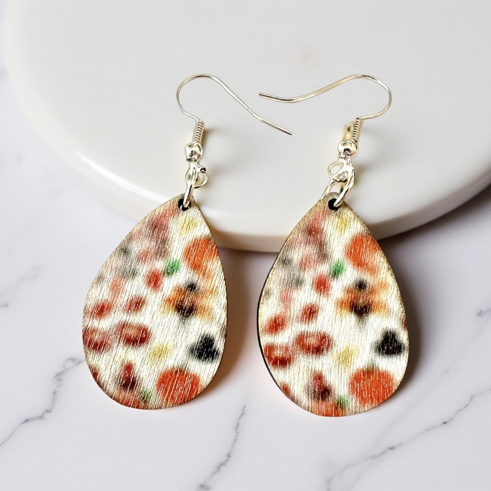⭐️ 5 for $25 Wood Festive Teardrop Hoop Earrings